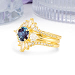 Radiant Round Cut Marquise Accent Alexandrite Bridal Ring Set - White-Gold
