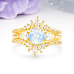 Radiant Round Cut Marquise Accent Moonstone Bridal Ring Set - Yellow-Gold