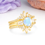 Radiant Round Cut Marquise Accent Moonstone Bridal Ring Set - Rose-Gold