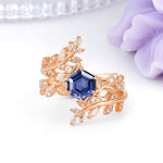 Nature-Inspired Luxury: 6-Prong Hexagonal Cut Tanzanite Bridal Ring Set - Additional view
