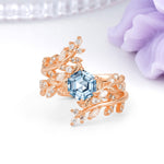 Nature-Inspired Luxury: 6-Prong Hexagonal Cut Aquamarine Bridal Ring Set - Additional view