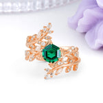 Nature-Inspired Luxury: 6-Prong Hexagonal Cut Emerald Bridal Ring Set - Additional view