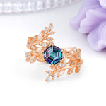 Nature-Inspired Luxury: 6-Prong Hexagonal Cut Alexandrite Bridal Ring Set - Additional view