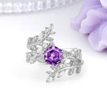 Nature-Inspired Luxury: 6-Prong Hexagonal Cut Amethyst Bridal Ring Set - Additional view