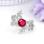 Nature-Inspired Luxury: 6-Prong Hexagonal Cut Ruby Bridal Ring Set - Additional view