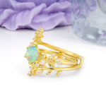 Nature-Inspired Luxury: 6-Prong Hexagonal Cut Fire Opal Bridal Ring Set - Additional view