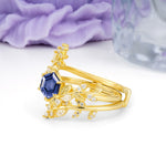 Nature-Inspired Luxury: 6-Prong Hexagonal Cut Tanzanite Bridal Ring Set - Additional view