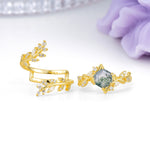 Nature-Inspired Luxury: 6-Prong Hexagonal Cut Moss Agate Bridal Ring Set - Additional view