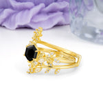 Nature-Inspired Luxury: 6-Prong Hexagonal Cut Black Onyx Bridal Ring Set - Additional view