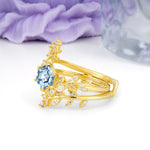 Nature-Inspired Luxury: 6-Prong Hexagonal Cut Aquamarine Bridal Ring Set - Additional view