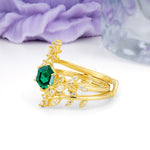Nature-Inspired Luxury: 6-Prong Hexagonal Cut Emerald Bridal Ring Set - Additional view