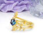 Nature-Inspired Luxury: 6-Prong Hexagonal Cut Alexandrite Bridal Ring Set - Additional view