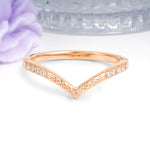 V Shaped Chevron Engraved Wheat Leaf Pave Side Moissanite Wedding Ring - Additional view