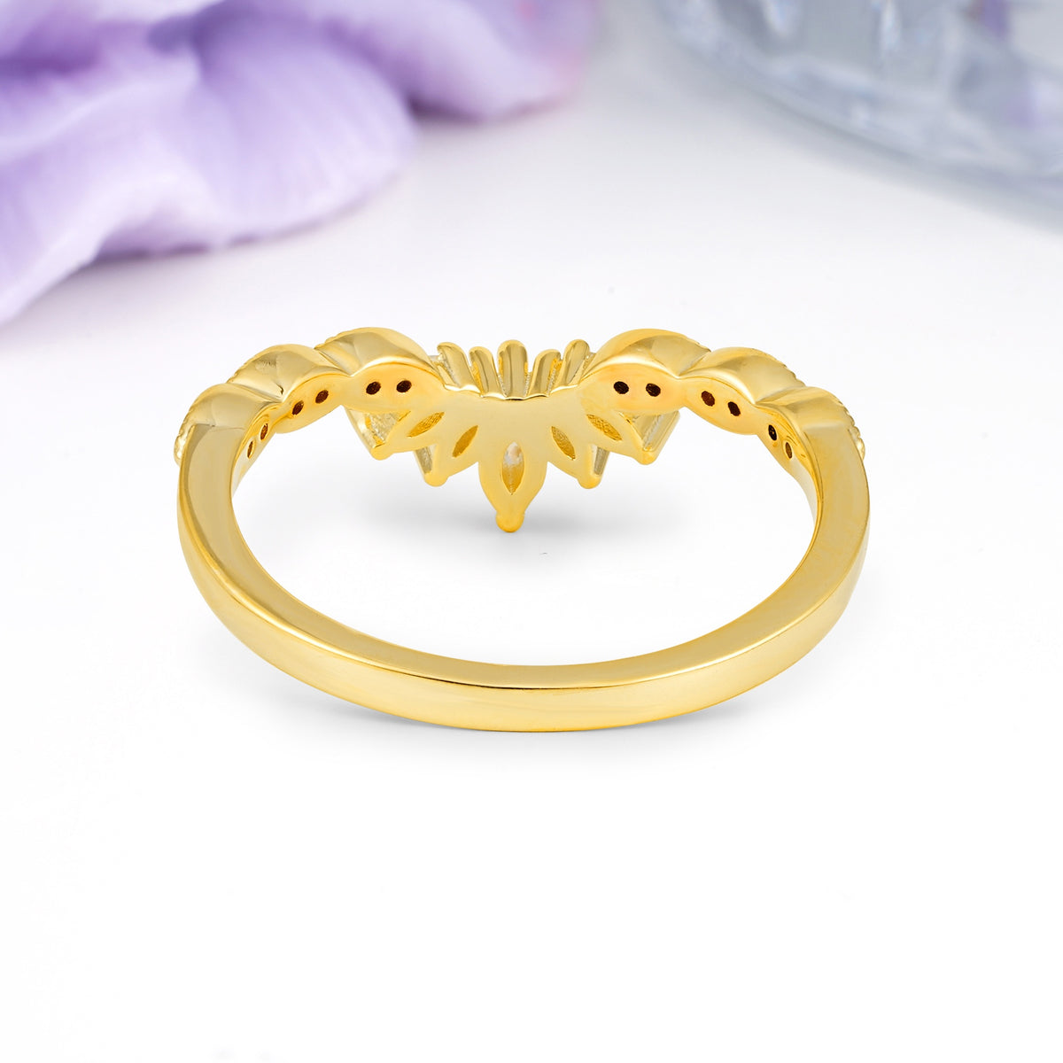Luxurious Pave Setting with Unique 2-Prong Marquise Cut Moissanite Wedding Ring - Additional view