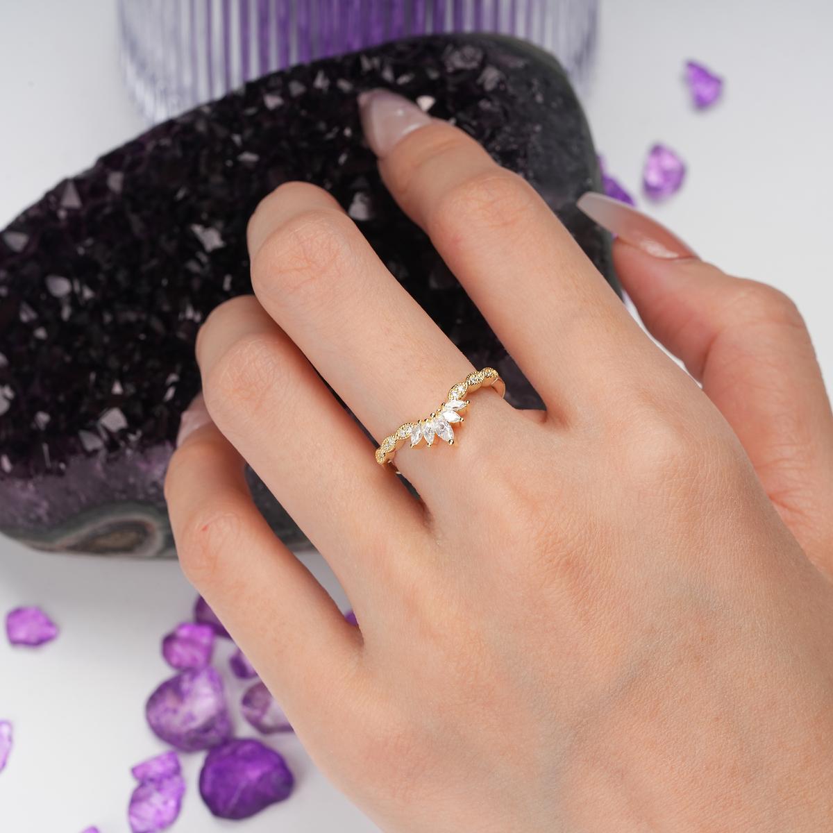 Luxurious Pave Setting with Unique 2-Prong Marquise Cut Moissanite Wedding Ring