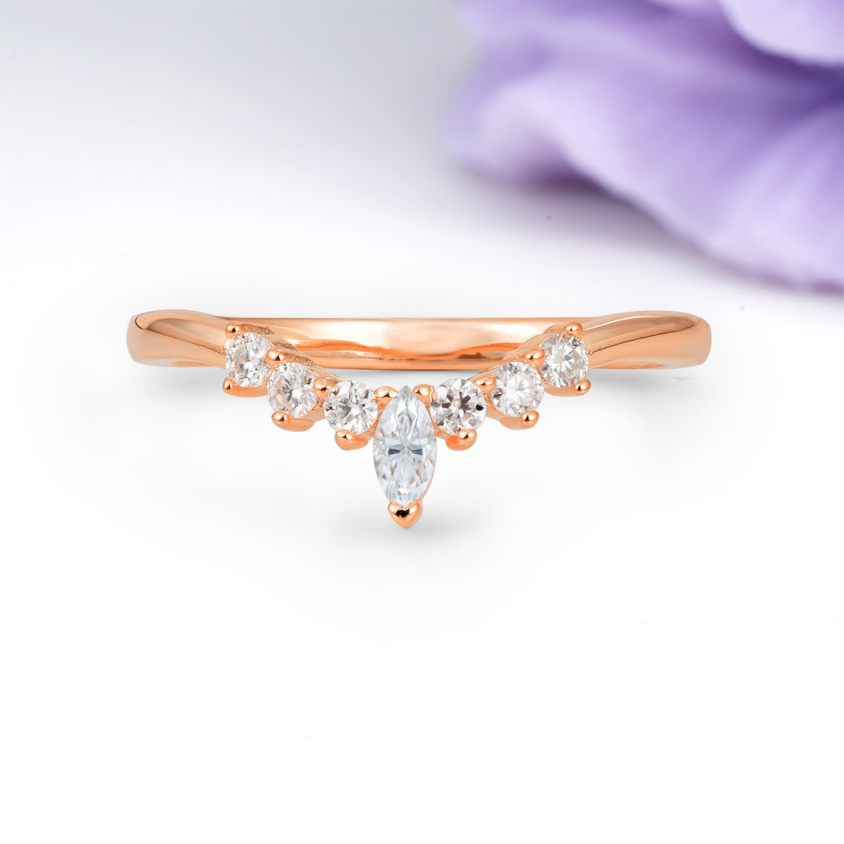 Classic, Minimalist 3-Prong Marquise Cut Moissanite Wedding Ring - Additional view
