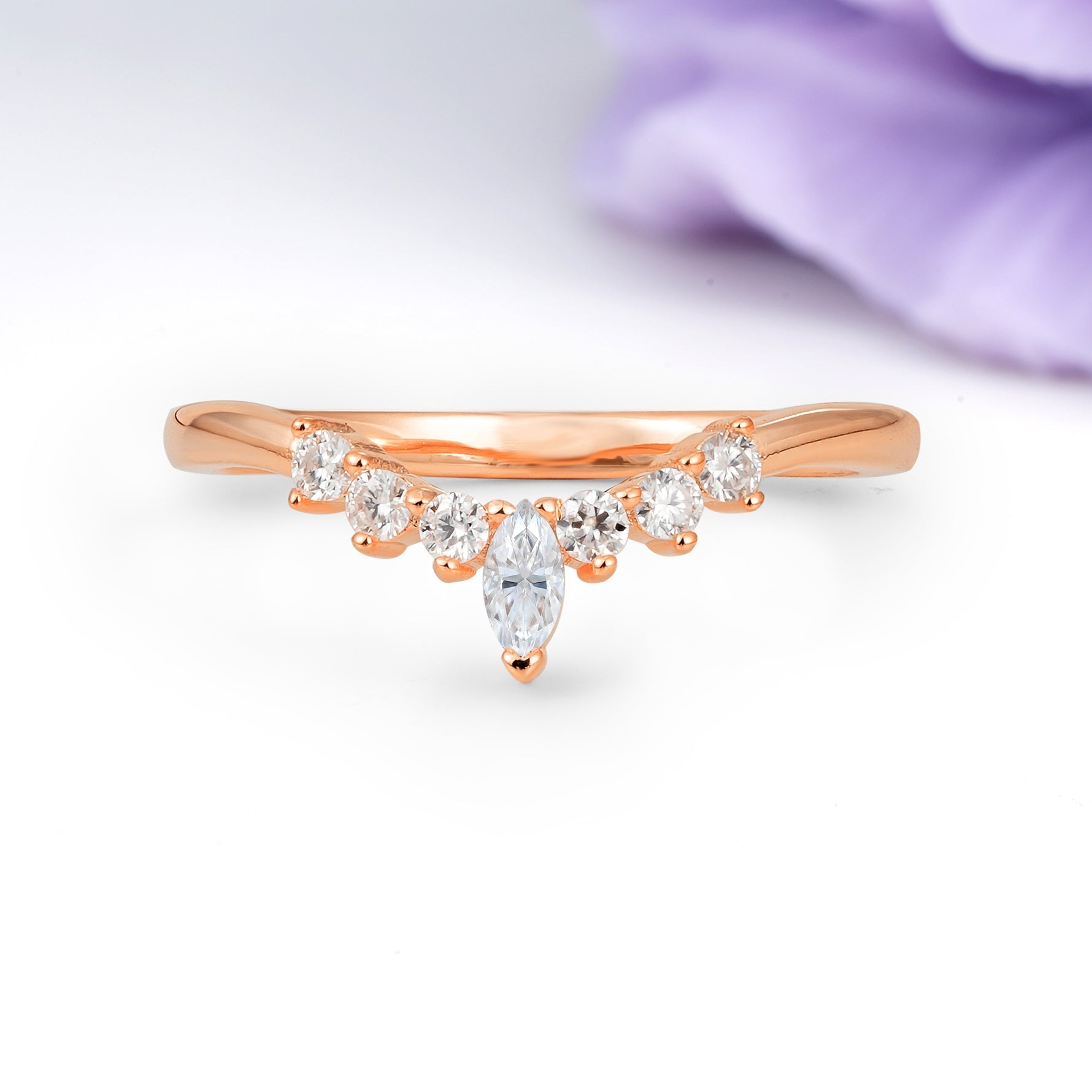 Classic, Minimalist 3-Prong Marquise Cut Moissanite Wedding Ring - Additional view