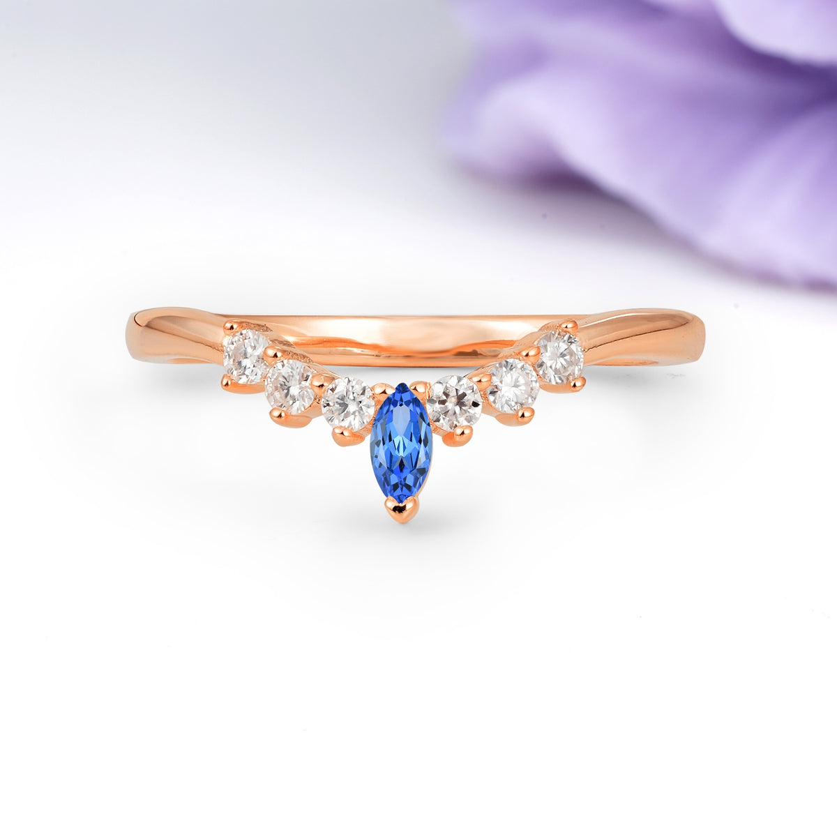 Classic, Minimalist 3-Prong Marquise Cut Sapphire Wedding Ring - Additional view