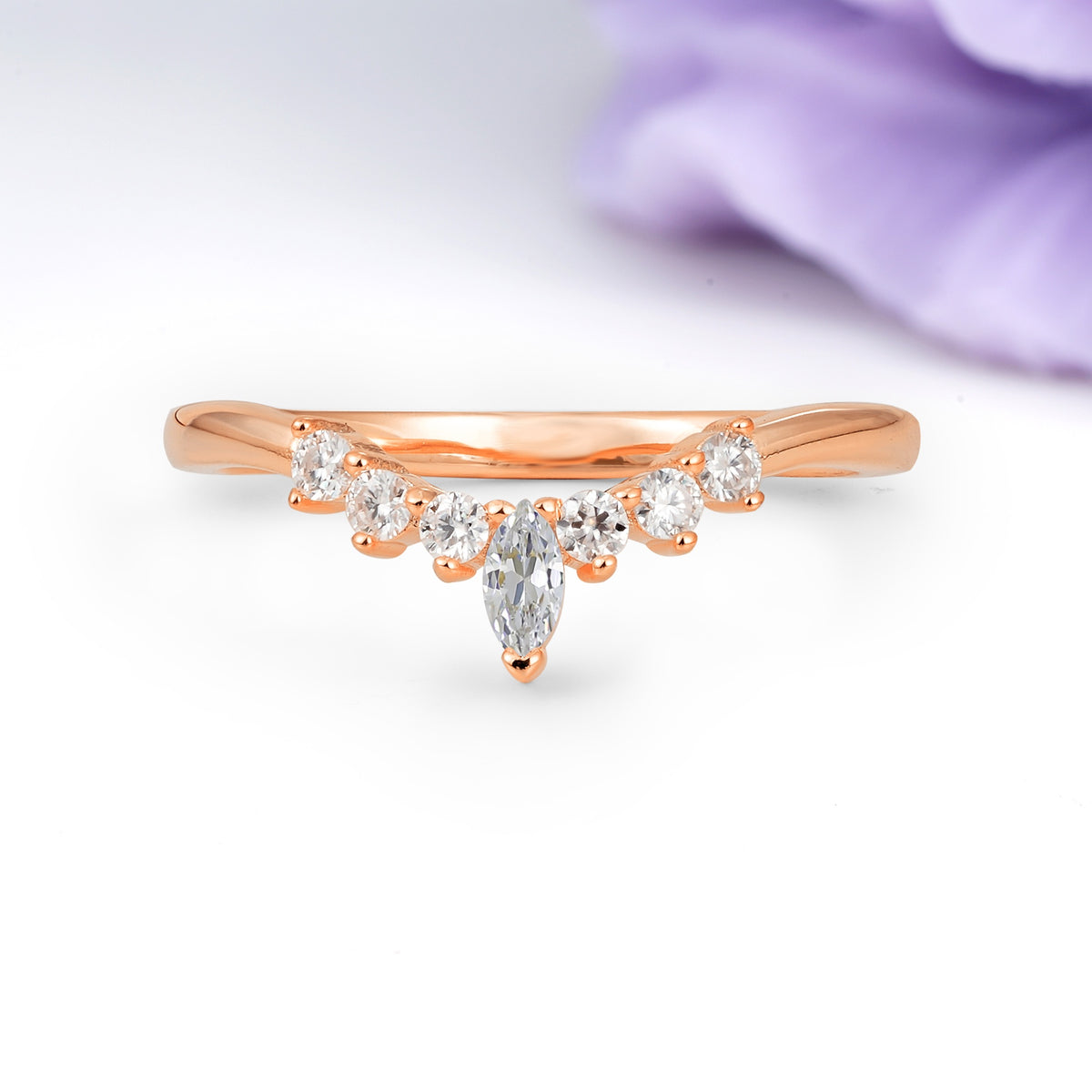 Classic, Minimalist 3-Prong Marquise Cut Lab Diamond Wedding Ring - Additional view