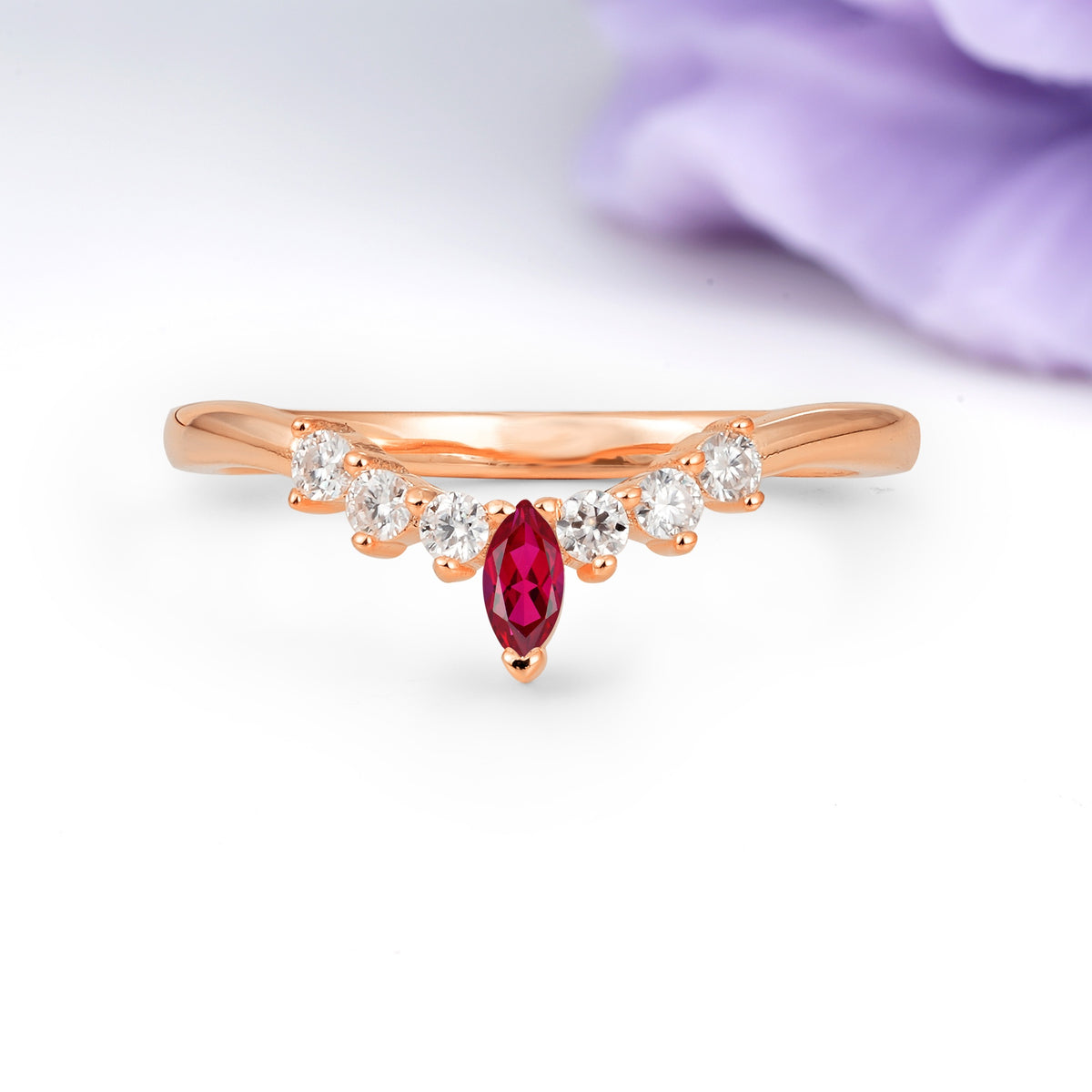 Classic, Minimalist 3-Prong Marquise Cut Ruby Wedding Ring - Additional view