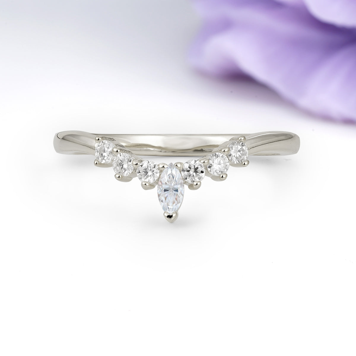 Classic, Minimalist 3-Prong Marquise Cut Moissanite Wedding Ring - Additional view