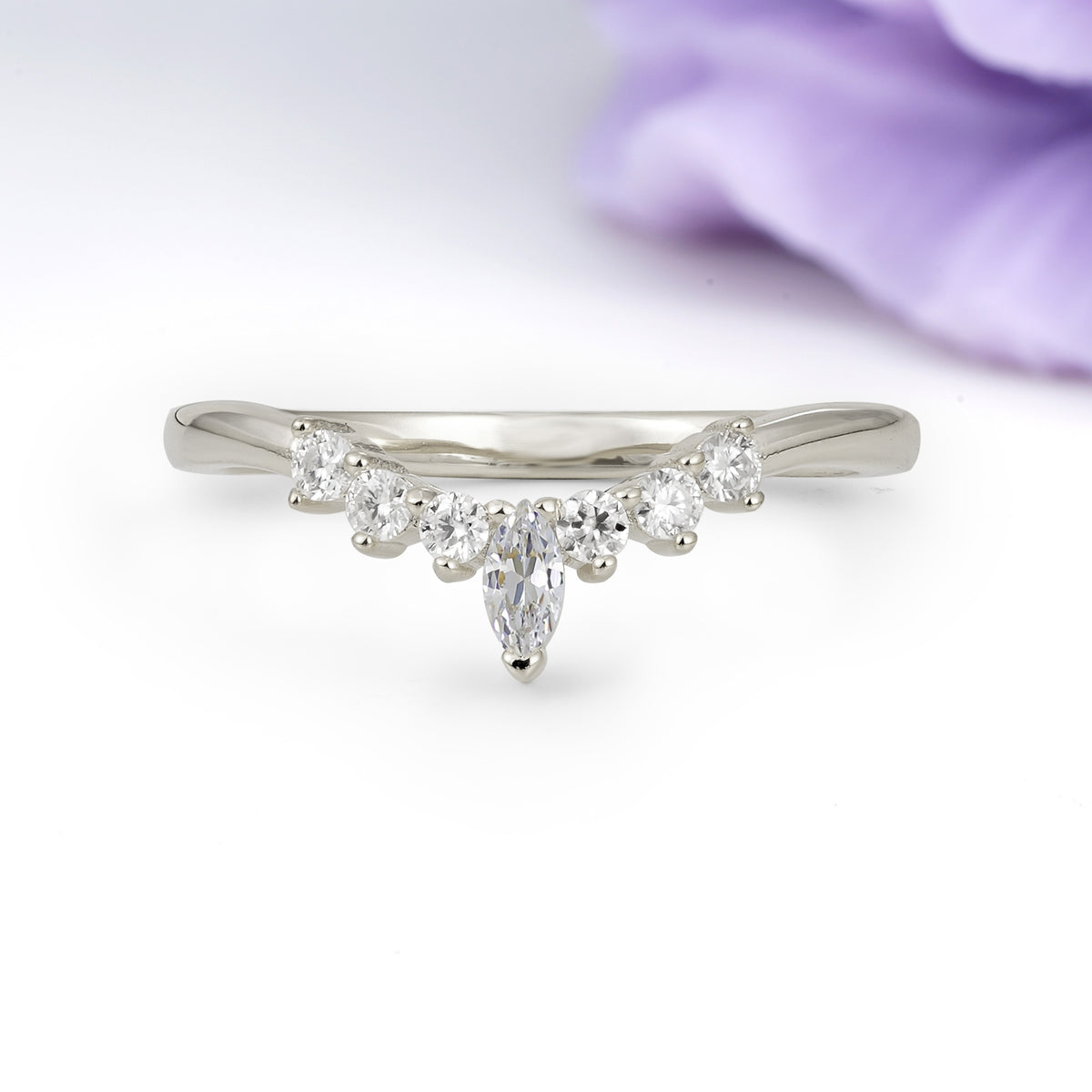 Classic, Minimalist 3-Prong Marquise Cut Lab Diamond Wedding Ring - Additional view