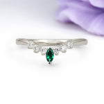 Classic, Minimalist 3-Prong Marquise Cut Emerald Wedding Ring - Additional view