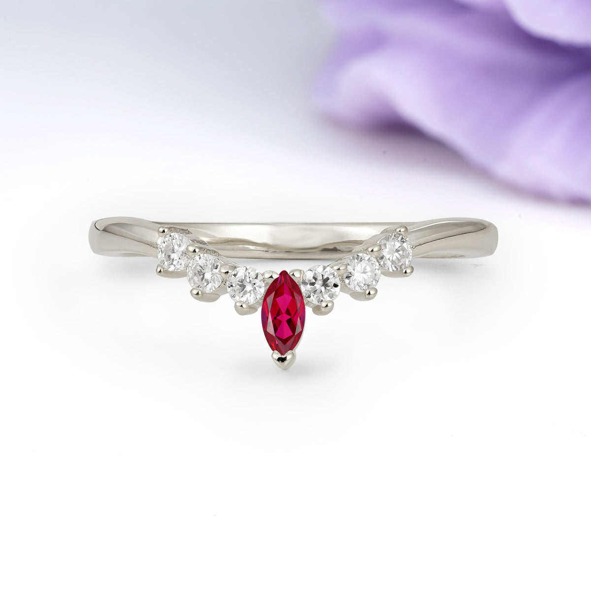 Classic, Minimalist 3-Prong Marquise Cut Ruby Wedding Ring - Additional view
