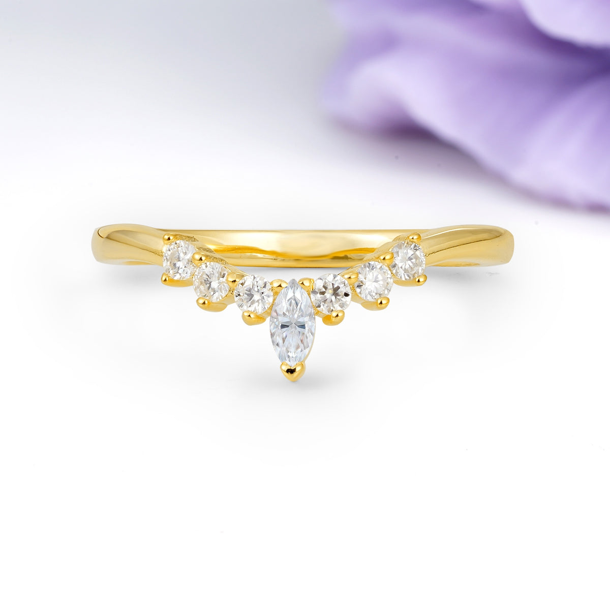 Classic, Minimalist 3-Prong Marquise Cut Moissanite Wedding Ring - Additional view