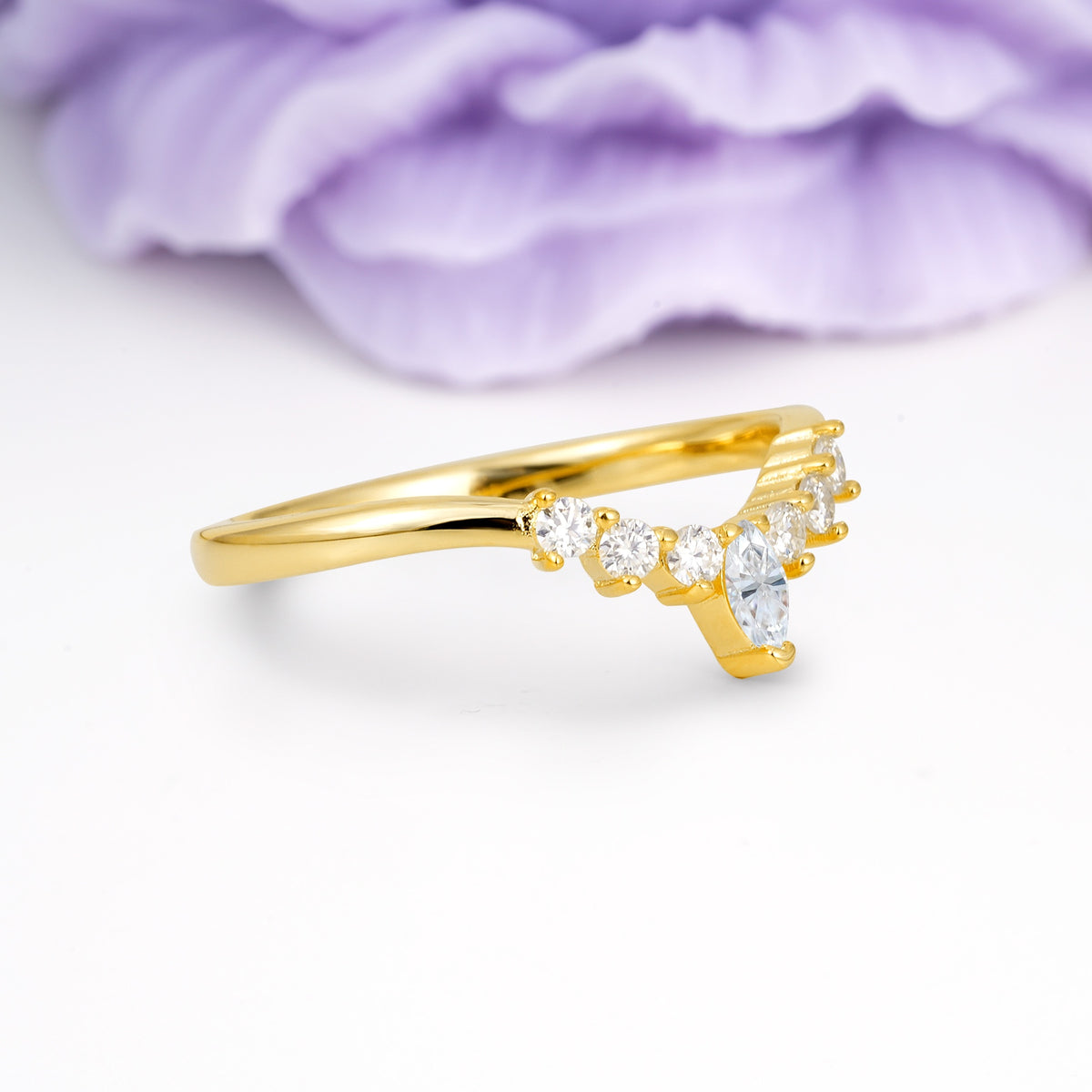 Classic, Minimalist 3-Prong Marquise Cut Moissanite Wedding Ring - Additional view