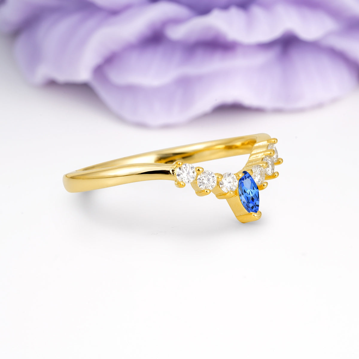 Classic, Minimalist 3-Prong Marquise Cut Sapphire Wedding Ring - Additional view