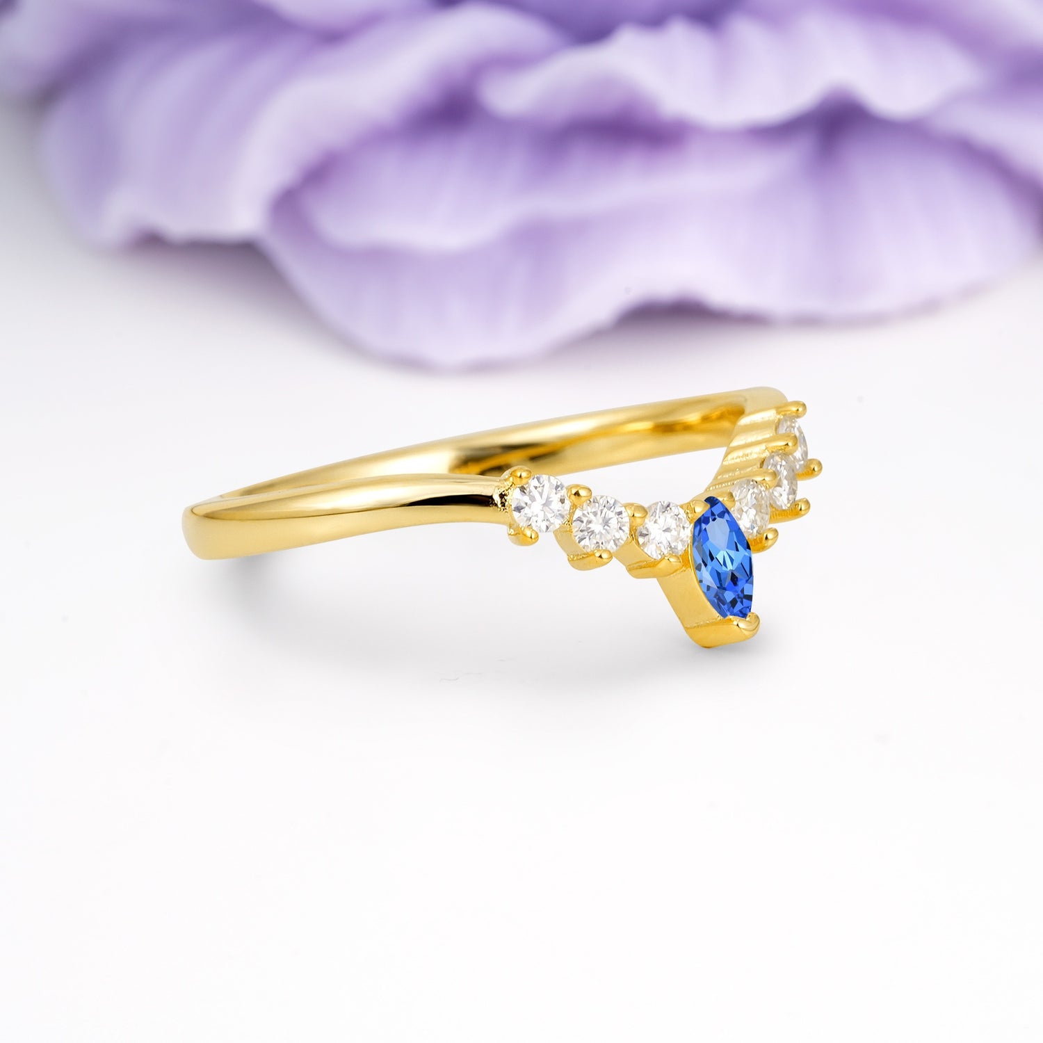 Classic, Minimalist 3-Prong Marquise Cut Sapphire Wedding Ring - Additional view