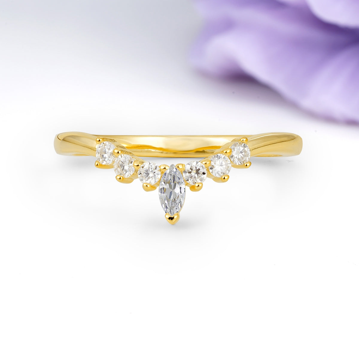 Classic, Minimalist 3-Prong Marquise Cut Lab Diamond Wedding Ring - Additional view