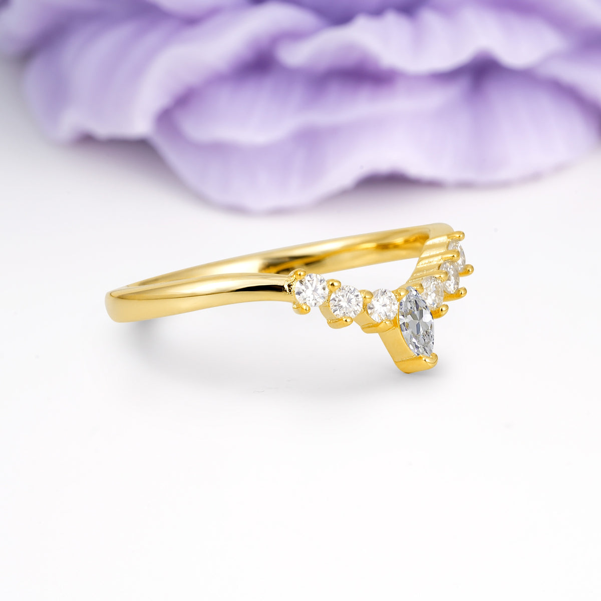 Classic, Minimalist 3-Prong Marquise Cut Lab Diamond Wedding Ring - Additional view