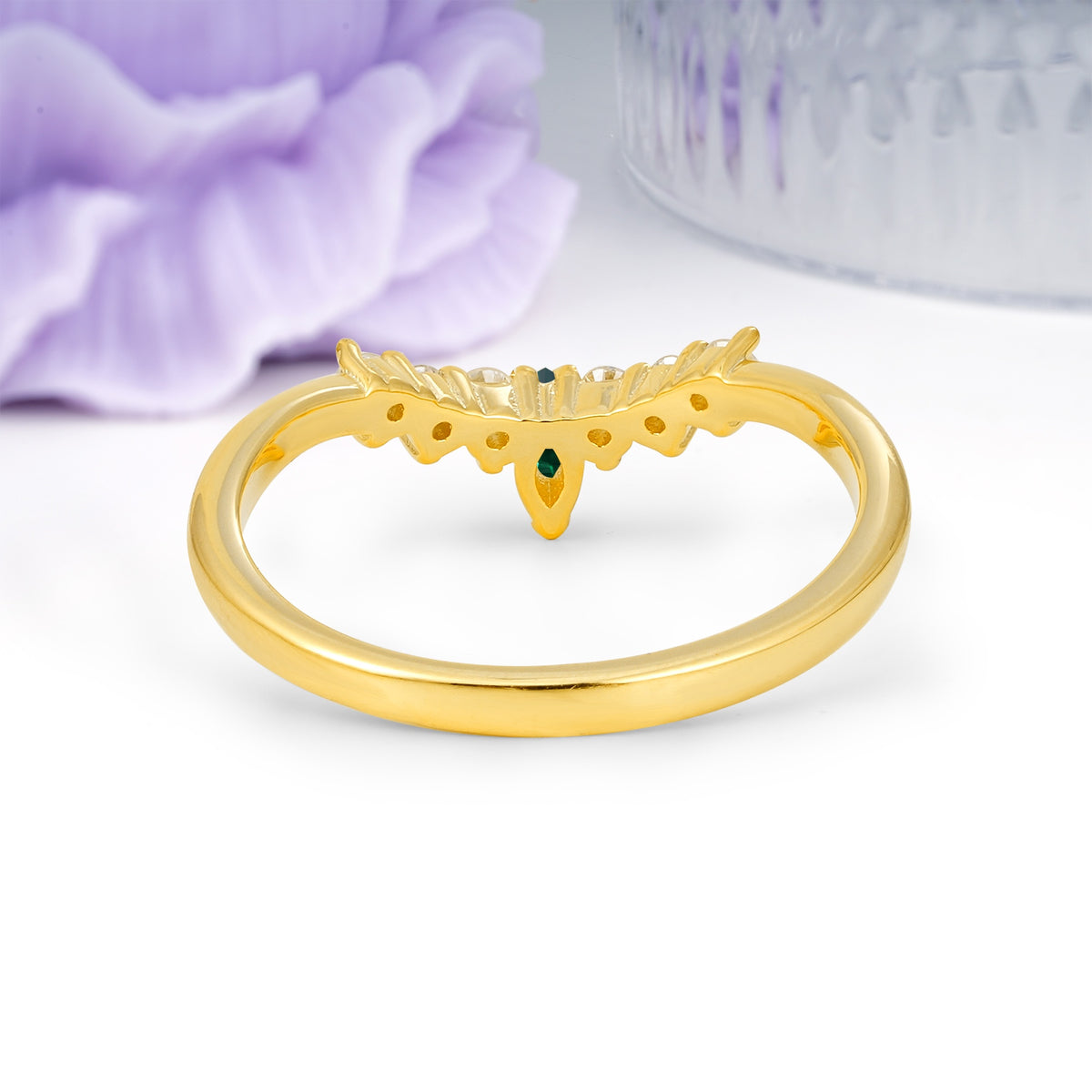 Classic, Minimalist 3-Prong Marquise Cut Emerald Wedding Ring - Additional view