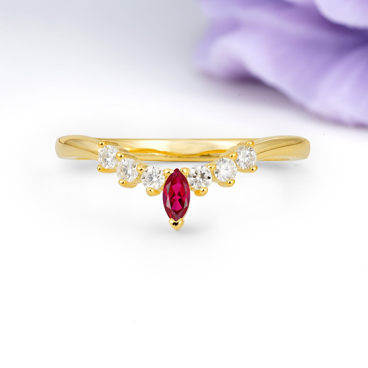Classic, Minimalist 3-Prong Marquise Cut Ruby Wedding Ring - Additional view