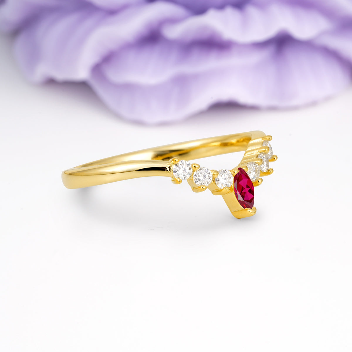 Classic, Minimalist 3-Prong Marquise Cut Ruby Wedding Ring - Additional view