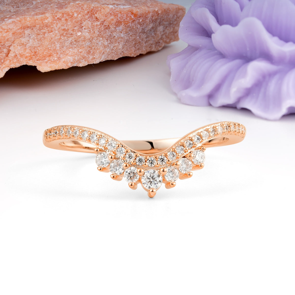 Graduated Pave V Tiara Moissanite Wedding Ring - Additional view