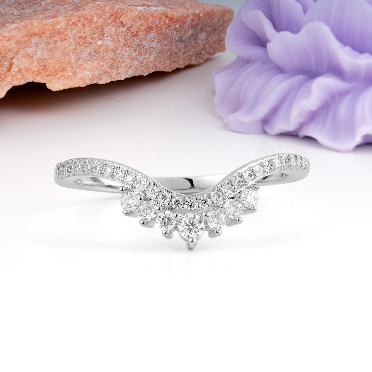 Graduated Pave V Tiara Moissanite Wedding Ring - Additional view