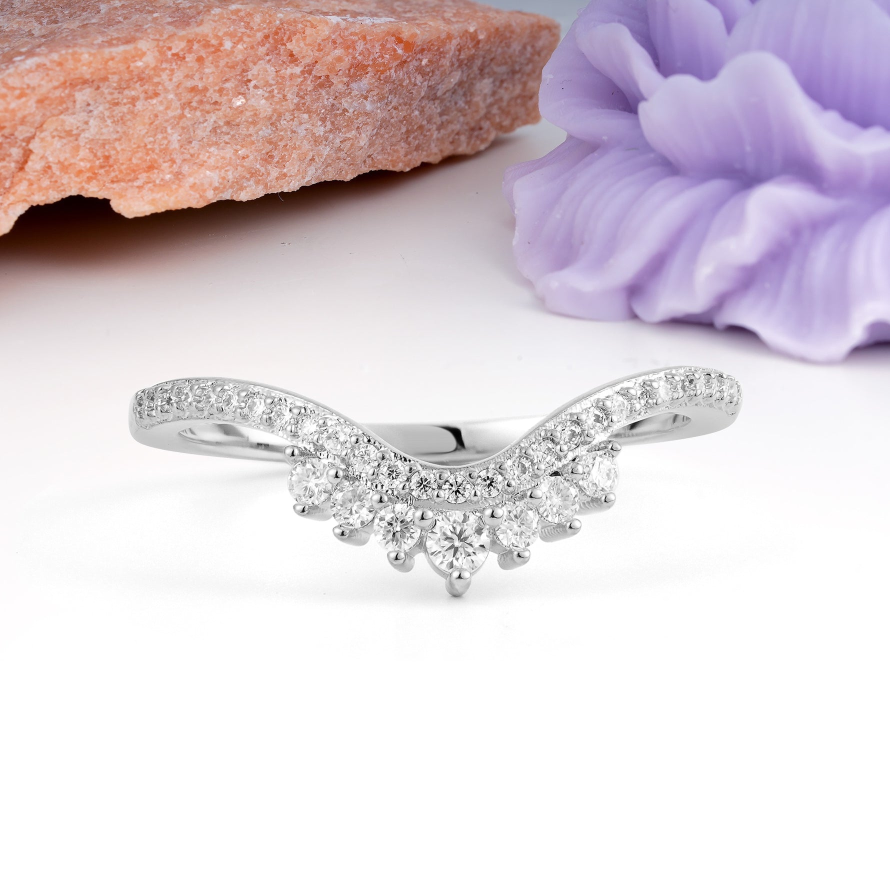 Graduated Pave V Tiara Moissanite Wedding Ring - Additional view