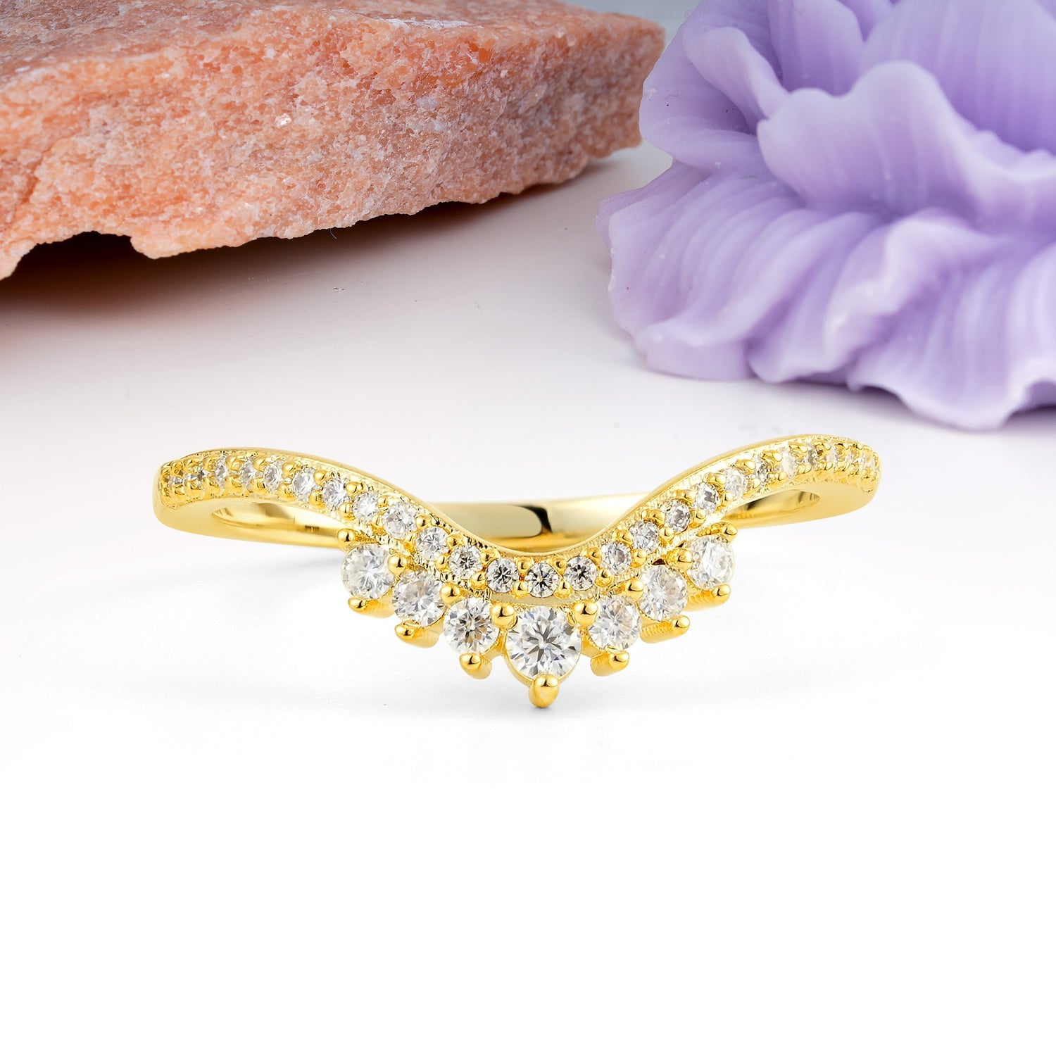 Graduated Pave V Tiara Moissanite Wedding Ring