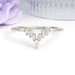 V Shaped Chevron Marquise Cut Baguette Step Stone Thin Band Moissanite Wedding Ring - Additional view