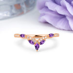 Glamorous Pave Pear‑Marquise V‑Chevron Amethyst Wedding Ring - Additional view