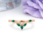 Glamorous Pave Pear‑Marquise V‑Chevron Emerald Wedding Ring - Additional view