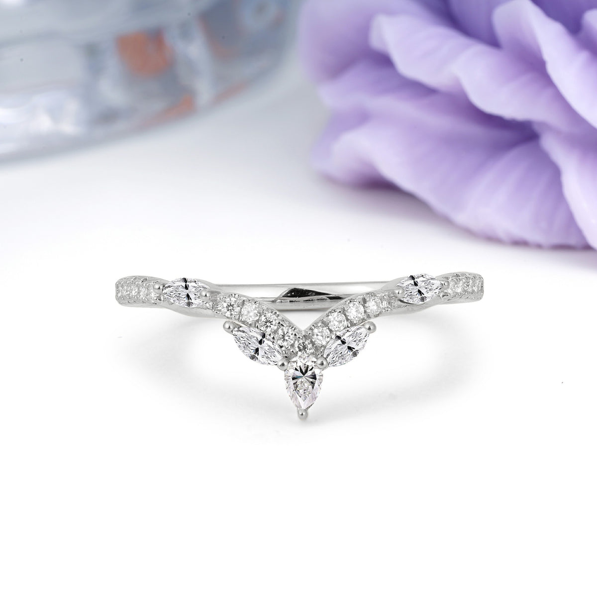Glamorous Pave Pear‑Marquise V‑Chevron Lab Diamond Wedding Ring - Additional view