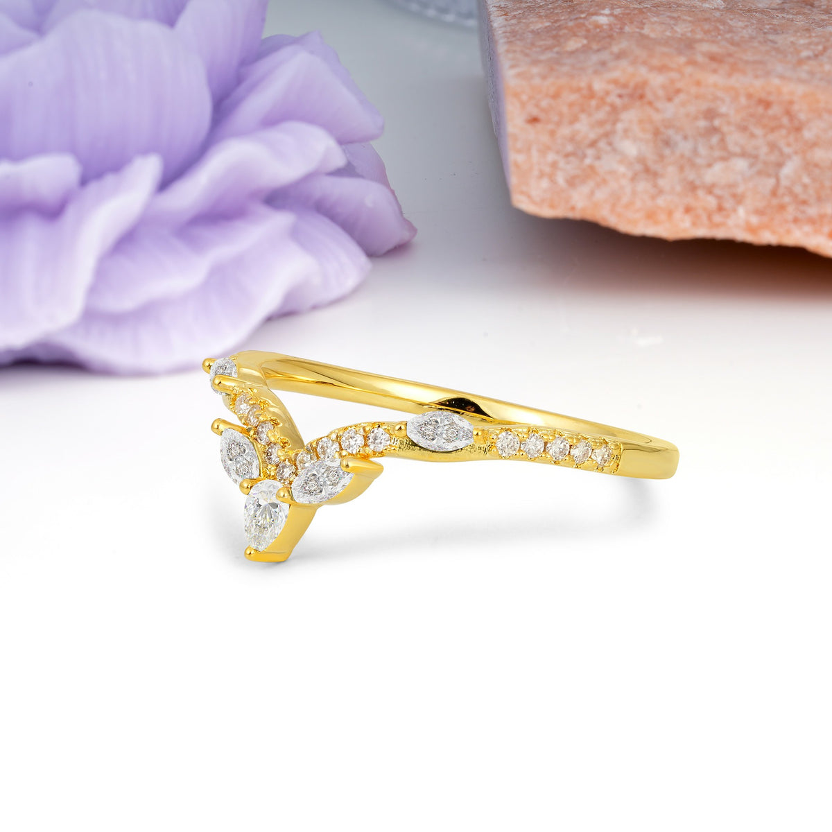 Glamorous Pave Pear‑Marquise V‑Chevron Moissanite Wedding Ring - Additional view