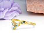 Glamorous Pave Pear‑Marquise V‑Chevron Moss Agate Wedding Ring - Additional view