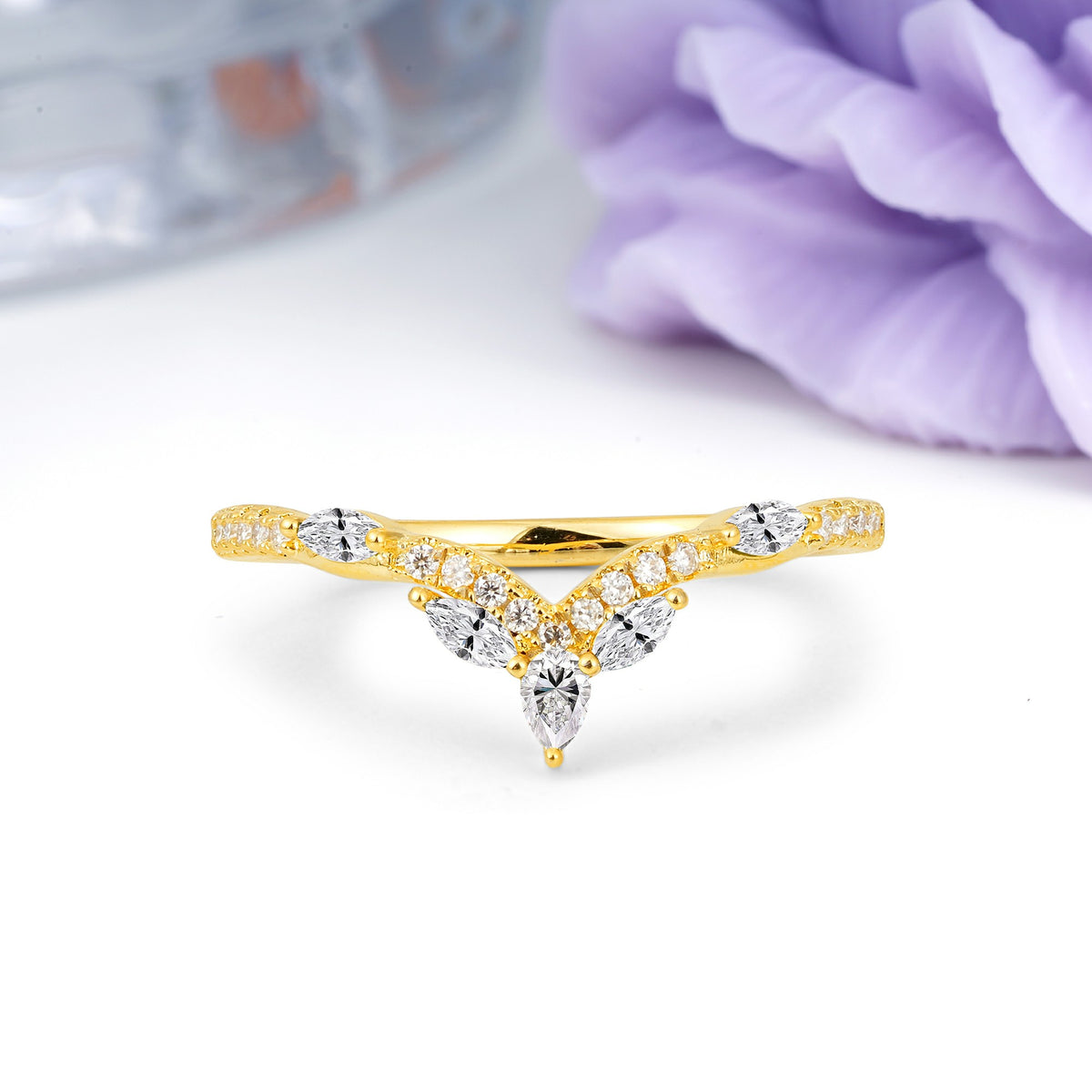 Glamorous Pave Pear‑Marquise V‑Chevron Lab Diamond Wedding Ring - Additional view