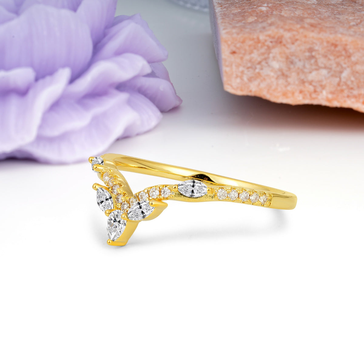 Glamorous Pave Pear‑Marquise V‑Chevron Lab Diamond Wedding Ring - Additional view