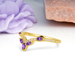 Glamorous Pave Pear‑Marquise V‑Chevron Amethyst Wedding Ring - Additional view